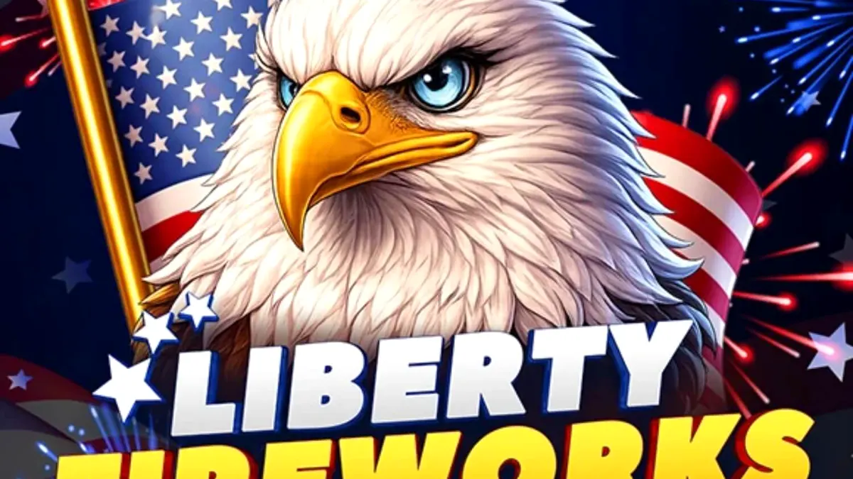 Liberty Fireworks 3 Pots slot game screen na may makukulay na paputok at tema ng kalayaan.